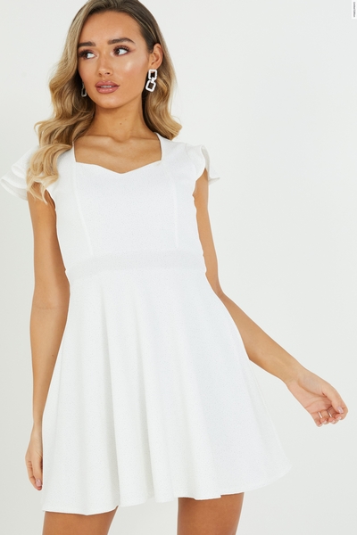 White Glitter Skater Dress